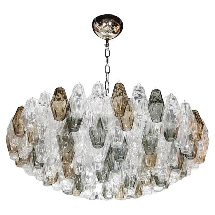 Ultra Chic Handblown Murano Glass Polyhedral Chandelier in the Manner of Venini