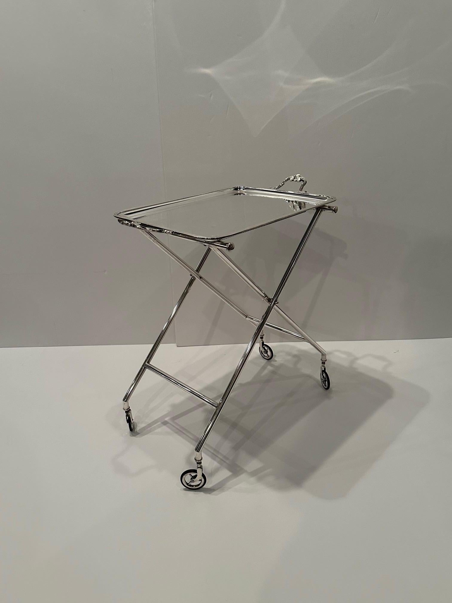 Mid-20th Century Ultra Chic Signed Christofle Silverplate Tray & Stand Bar Cart