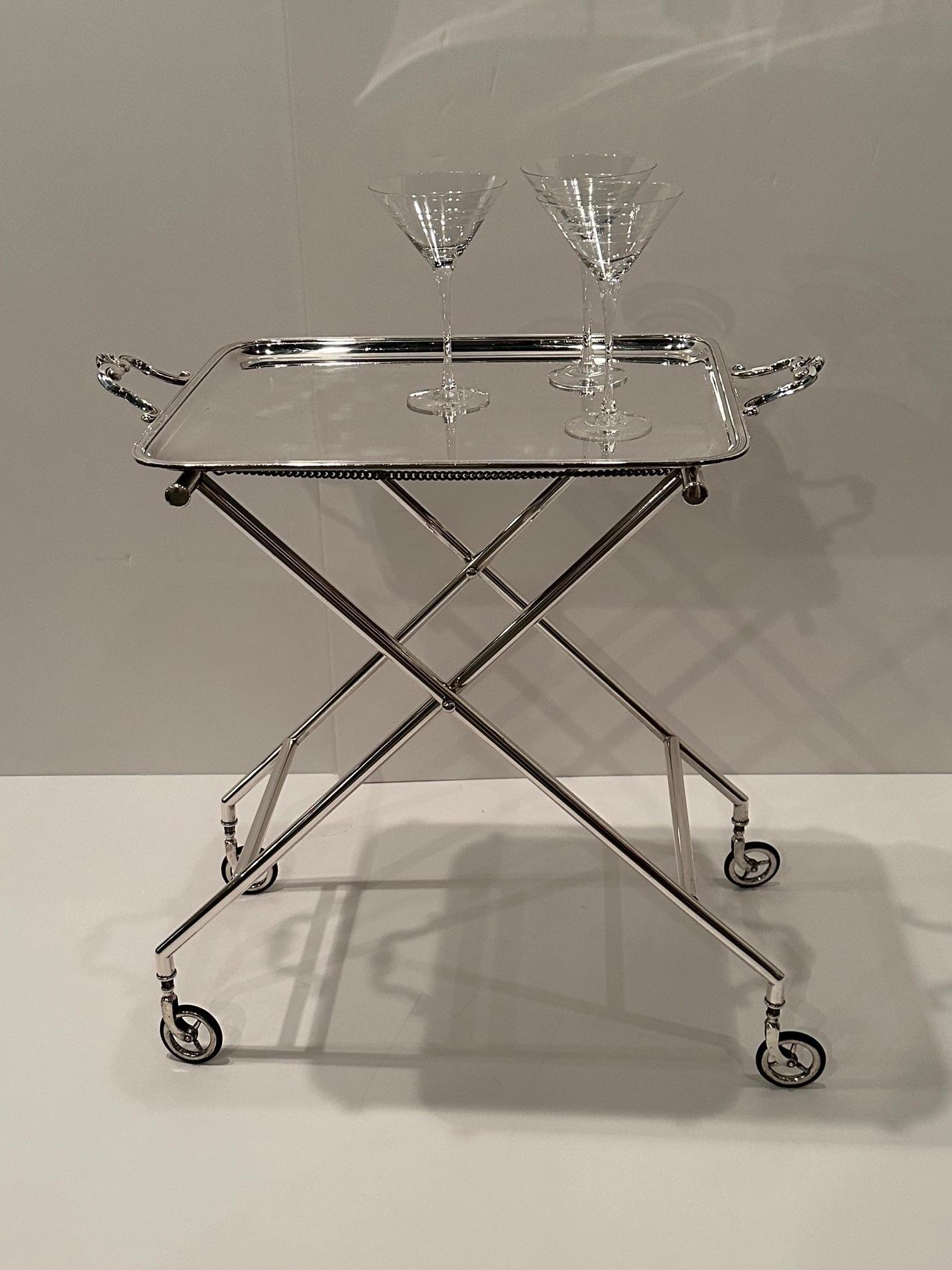 Ultra Chic Signed Christofle Silverplate Tray & Stand Bar Cart 1