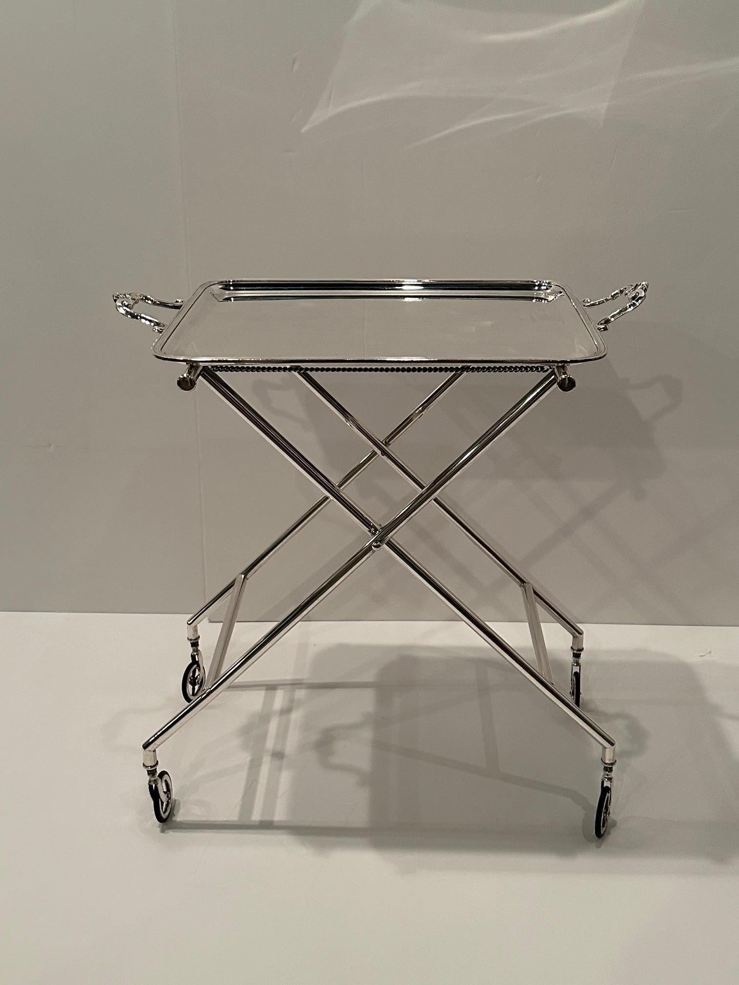 Ultra Chic Signed Christofle Silverplate Tray & Stand Bar Cart 3