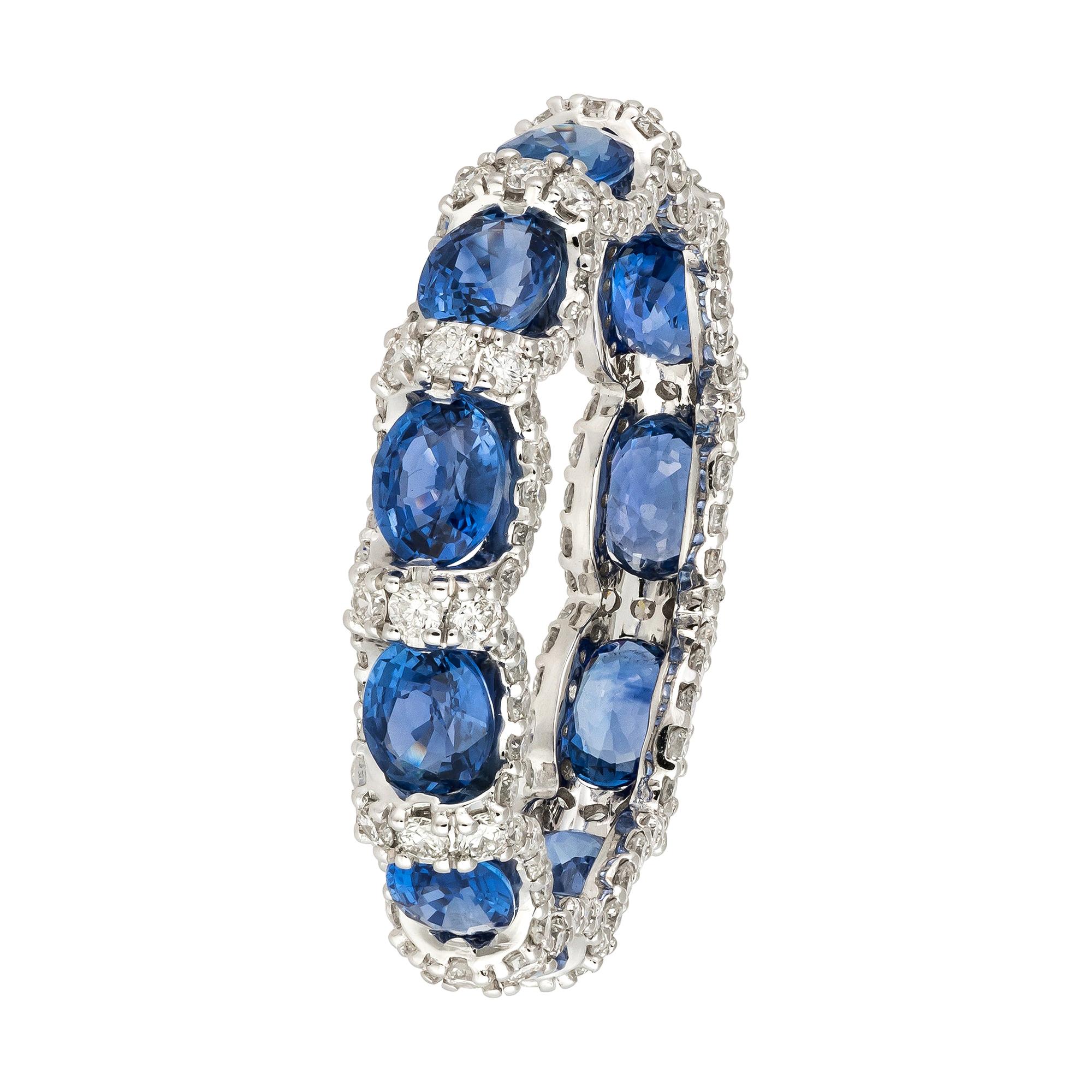 Ultra Classic Blue Sapphire Diamond White Gold 18k Ring for Her