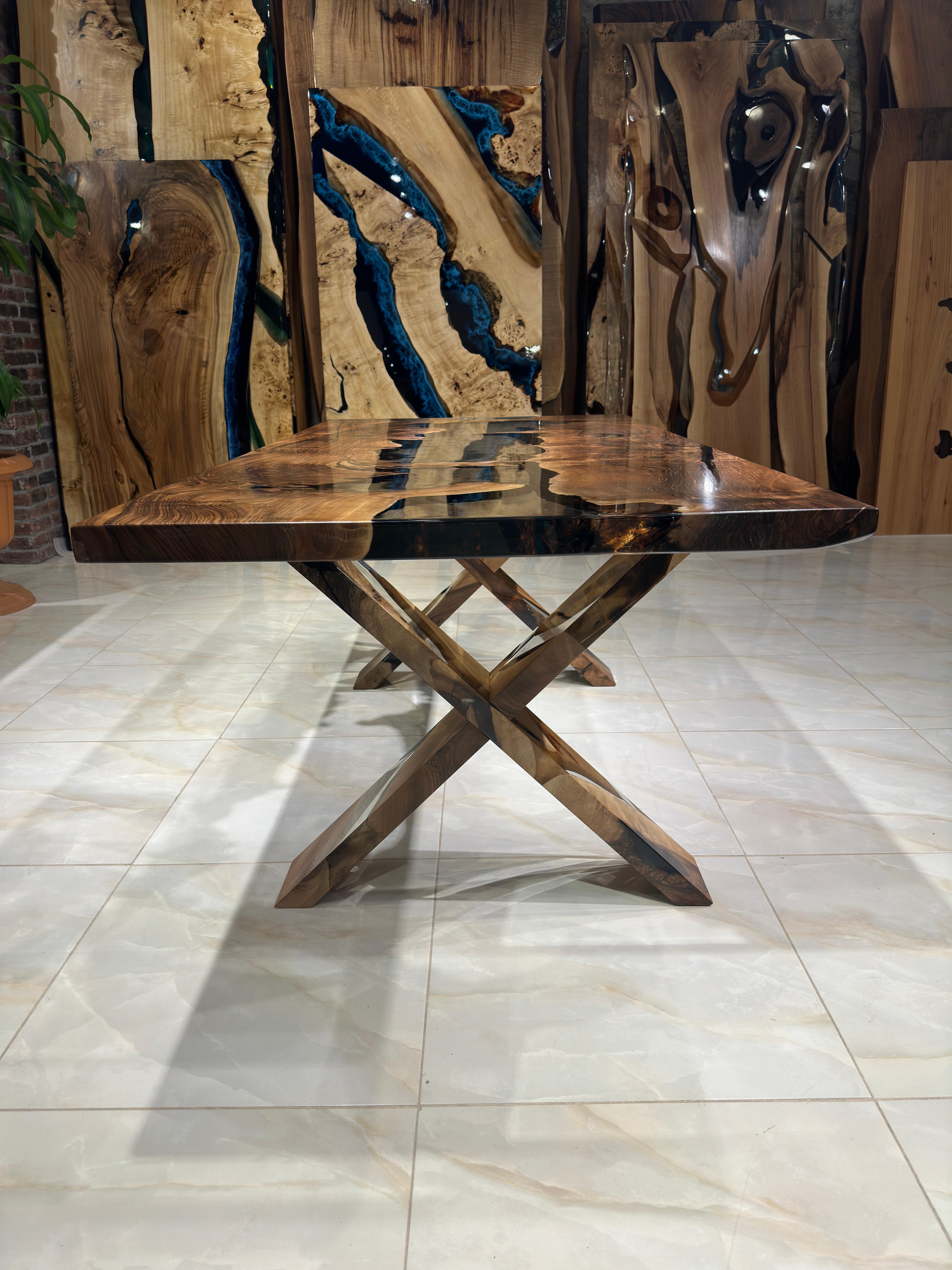 Ultra Clear Black Walnut Wood Epoxy Resin River Table For Sale 2