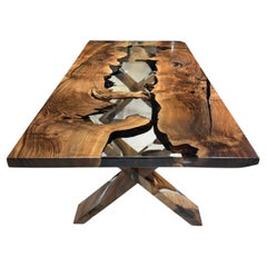 Mesa de río de resina epoxi de madera de nogal negro ultratransparente - Mesa de madera maciza