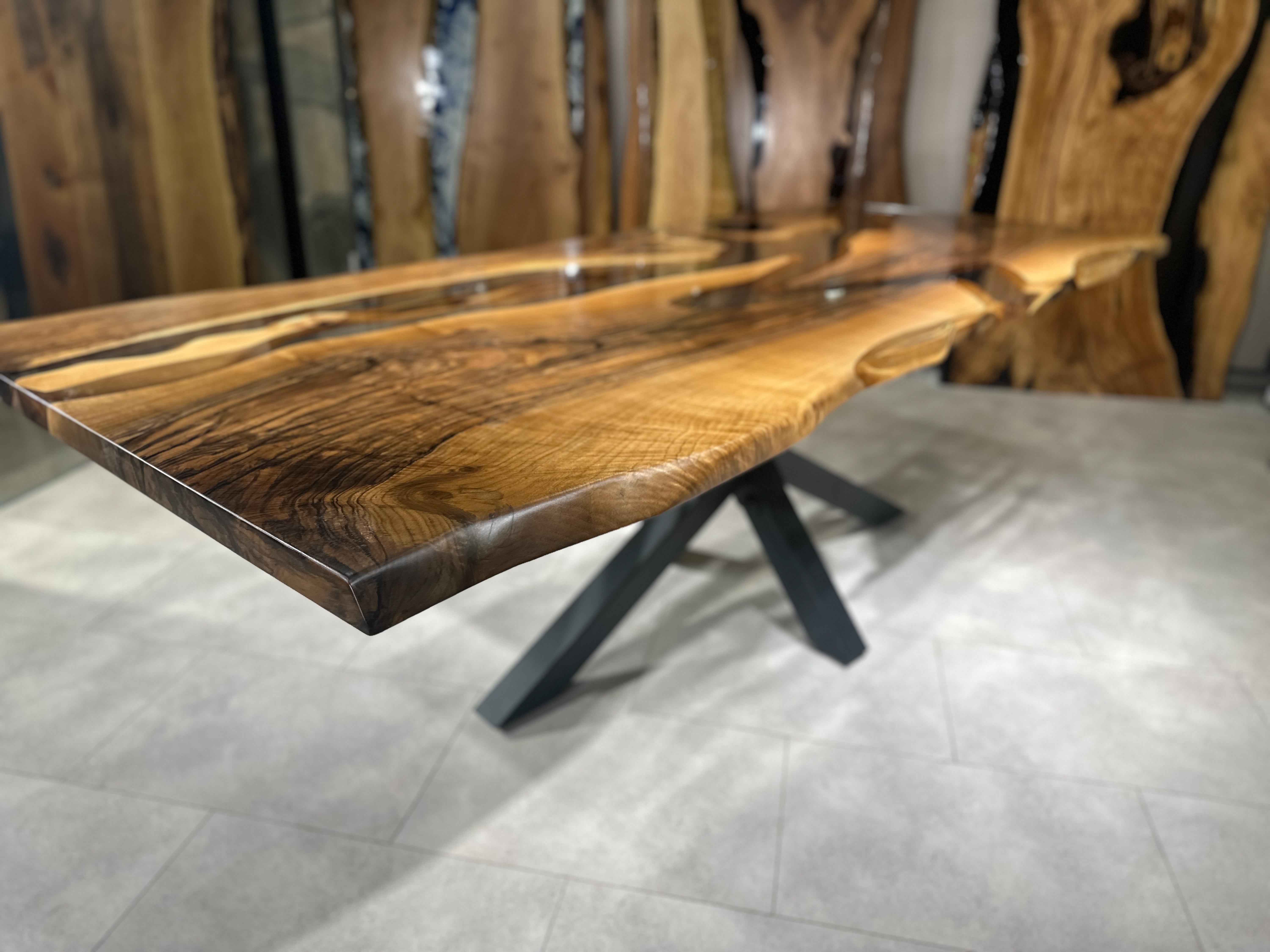 Arts and Crafts Ultra Clear Epoxy Resin River Dining Table For Sale