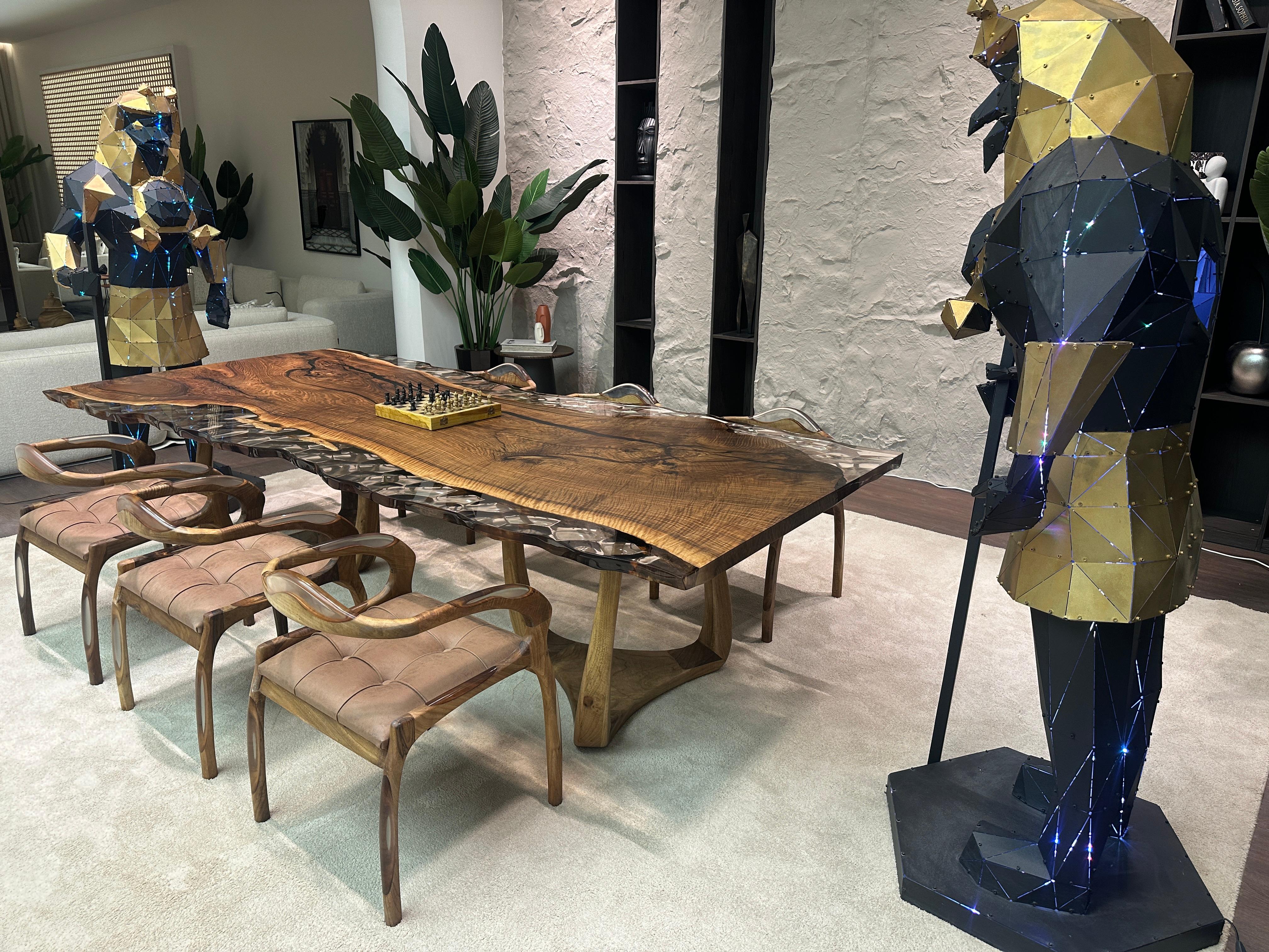 Table de salle à manger en résine époxy ultra claire et ondulée - Table en résine époxy et bois en vente 3