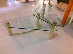 Ultra Cool Two-Tier Brass and Glass Coffee Table