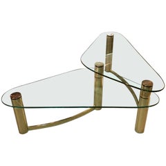Ultra Cool Two-Tier Brass and Glass Coffee Table