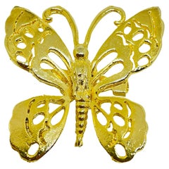 Grande Broche Vintage Papillon En Métal Doré Et Perles - Très Bon état Occasion