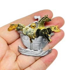 ULTRA CRAFT signed vintage silver gold tone Noahs Arc animals designer brooch