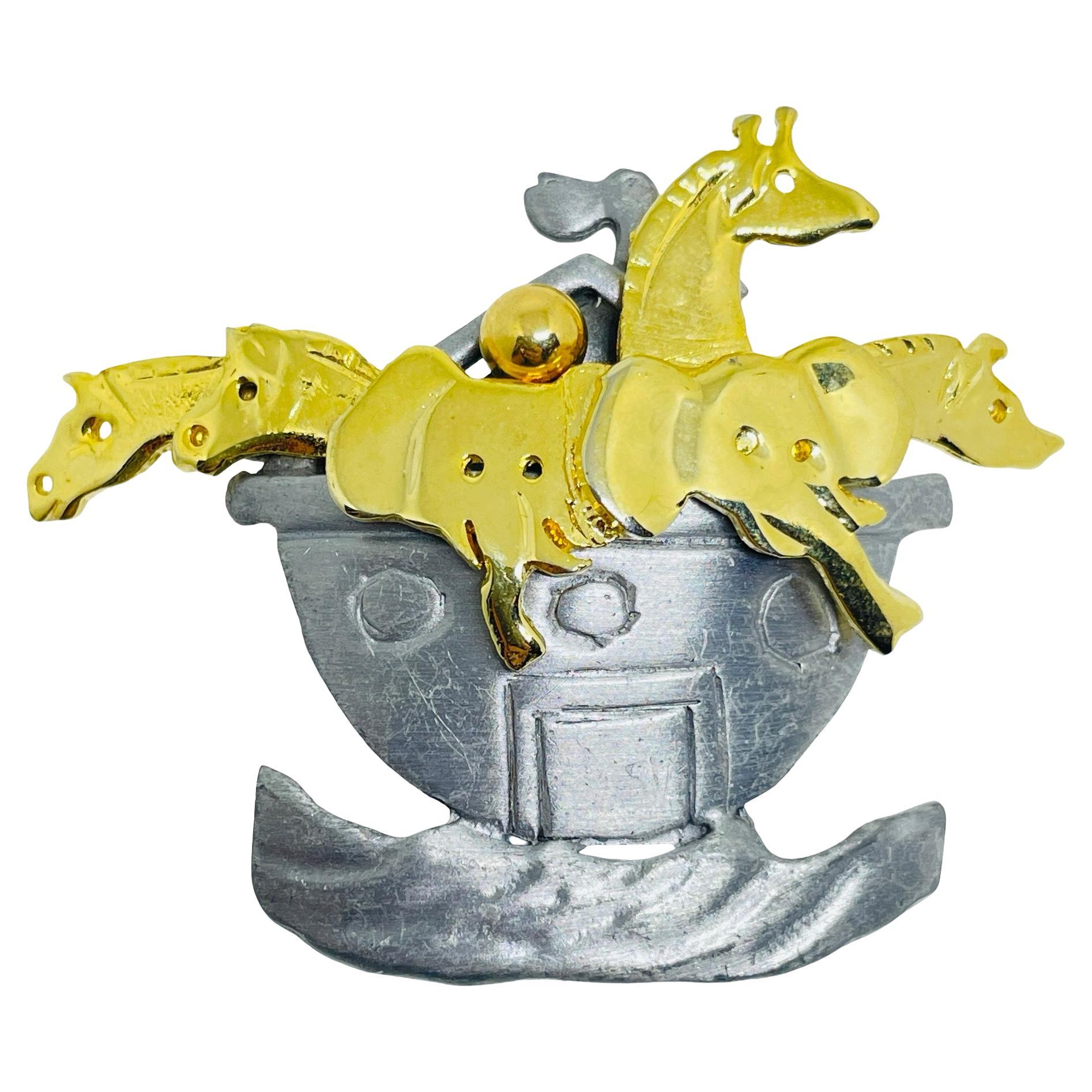 ULTRA CRAFT signed vintage silver gold tone Noahs Arc animals designer brooch