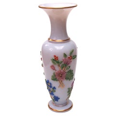 Ultra Early Baccarat Crystal Opaline Polychrome Floral Vase c1855