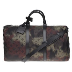 ULTRA EXCLUSIVE-BRAND NEW-LV Keepall 50 strap camouflage in khaki nylon