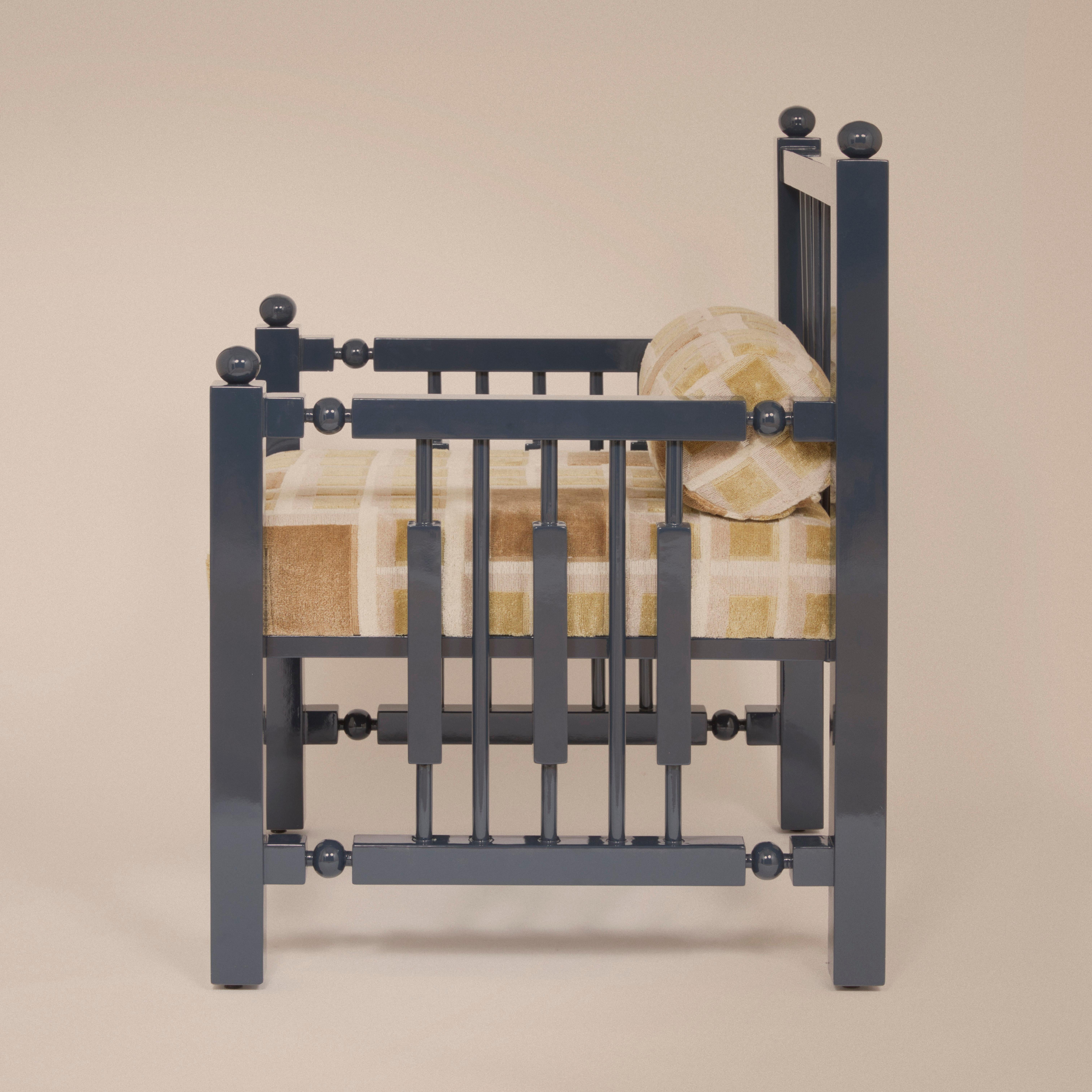 Lacquered Madras Armchair in Ash Blue by Laura Gonzalez For Sale