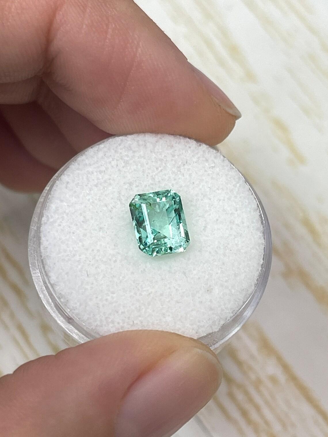 Modern Ultra Lustrous Seafoam Green 1.93 Carat Emerald Cut Colombian Emerald Gem - May For Sale