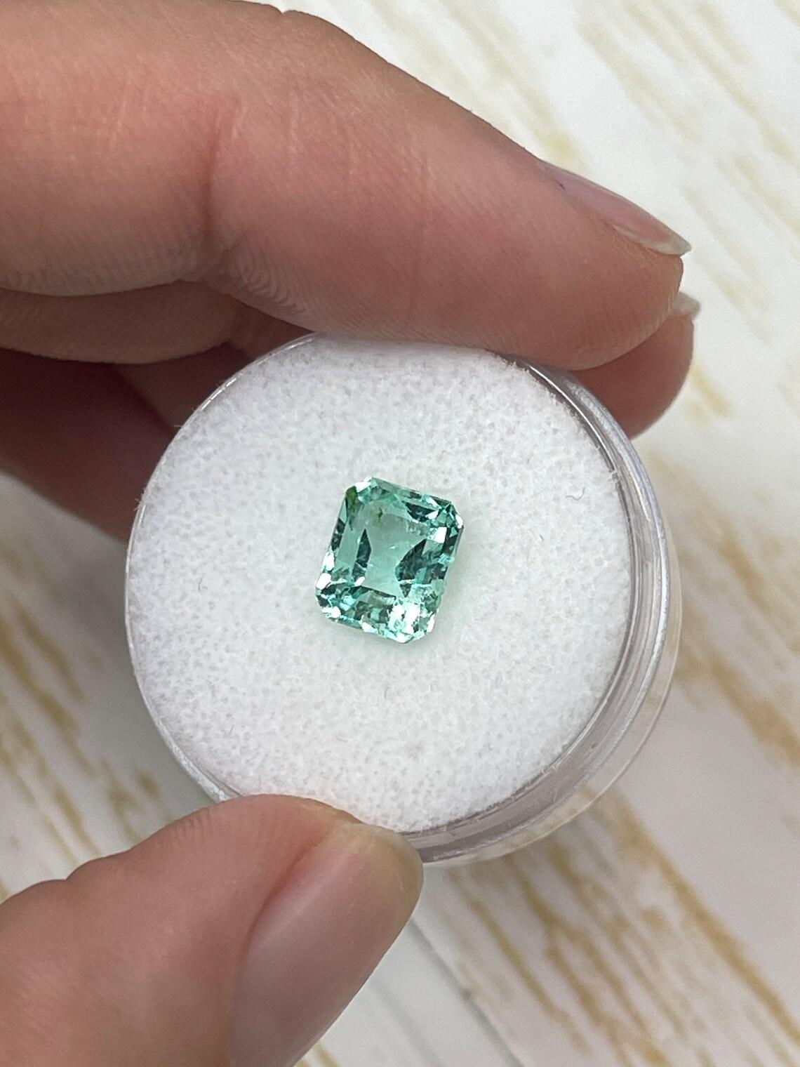 Women's Ultra Lustrous Seafoam Green 1.93 Carat Emerald Cut Colombian Emerald Gem - May For Sale