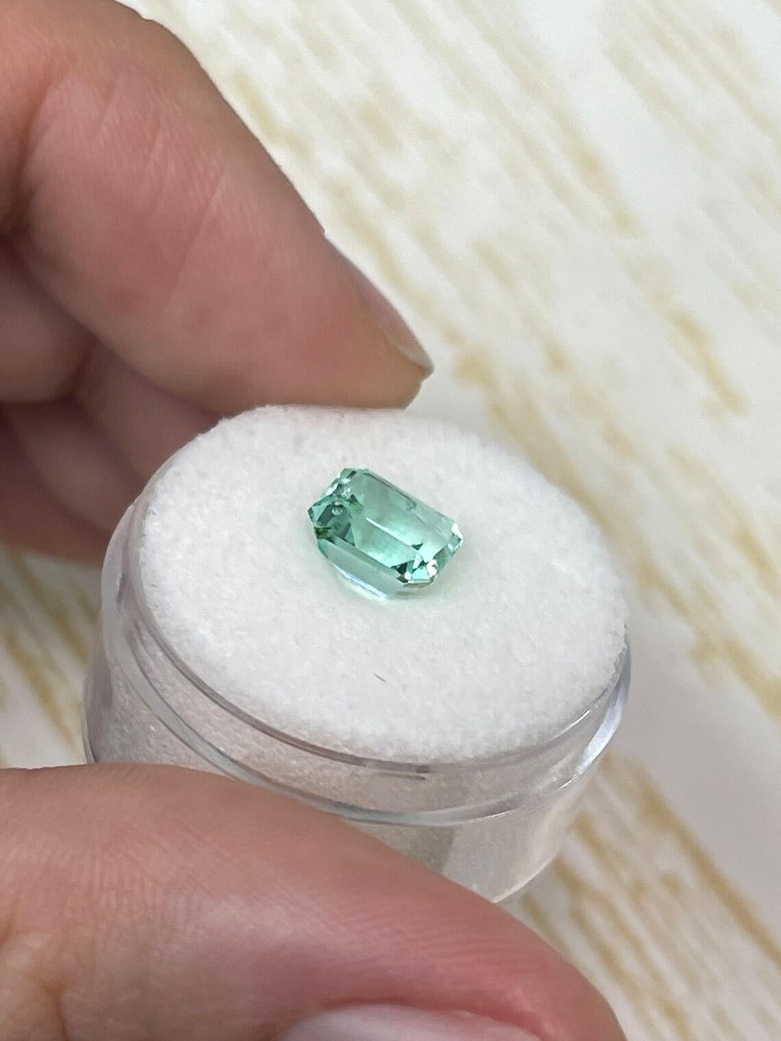 Ultra Lustrous Seafoam Green 1.93 Carat Emerald Cut Colombian Emerald Gem - May For Sale 1