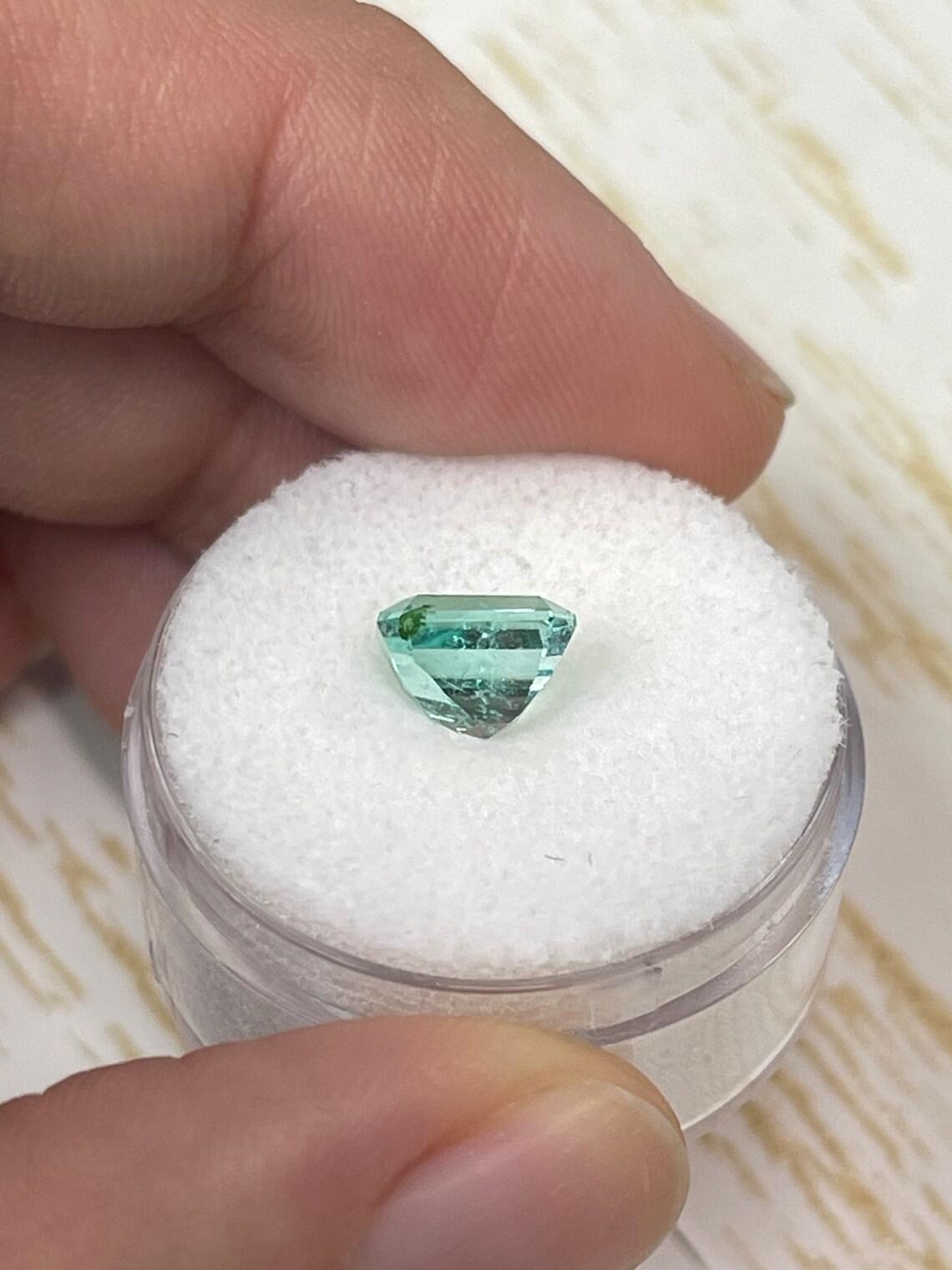 Ultra Lustrous Seafoam Green 1.93 Carat Emerald Cut Colombian Emerald Gem - May For Sale 2