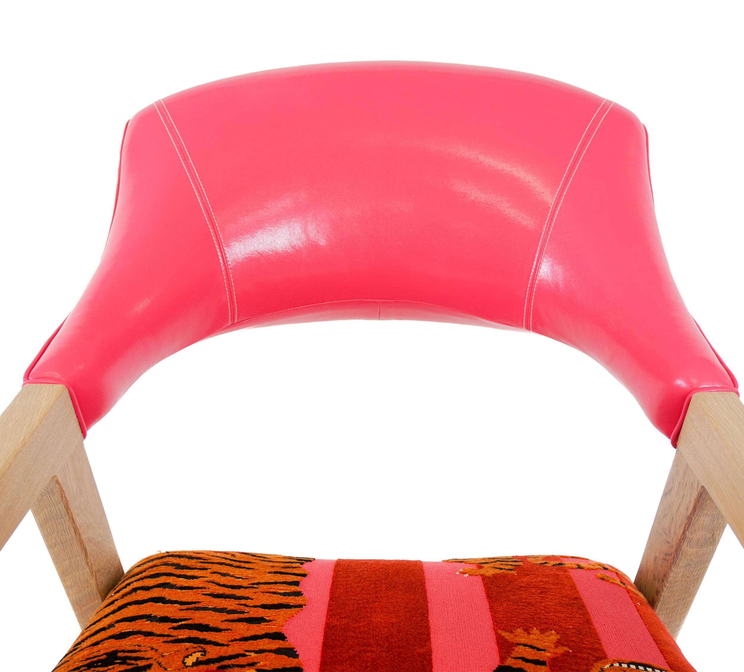 Ultra Modern Upholstered Dining Chair with Pink Vinyl and Tiger Velvet In New Condition For Sale In Greenwich, CT