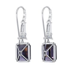 13.12 Carat Grey Violet Spinel Emerald Cut Earrings Platinum 18K White Gold