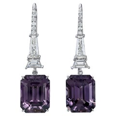 Ultra Rare 13.12-Carat Grey-Violet Spinel Emerald-Cut Earrings with Diamonds