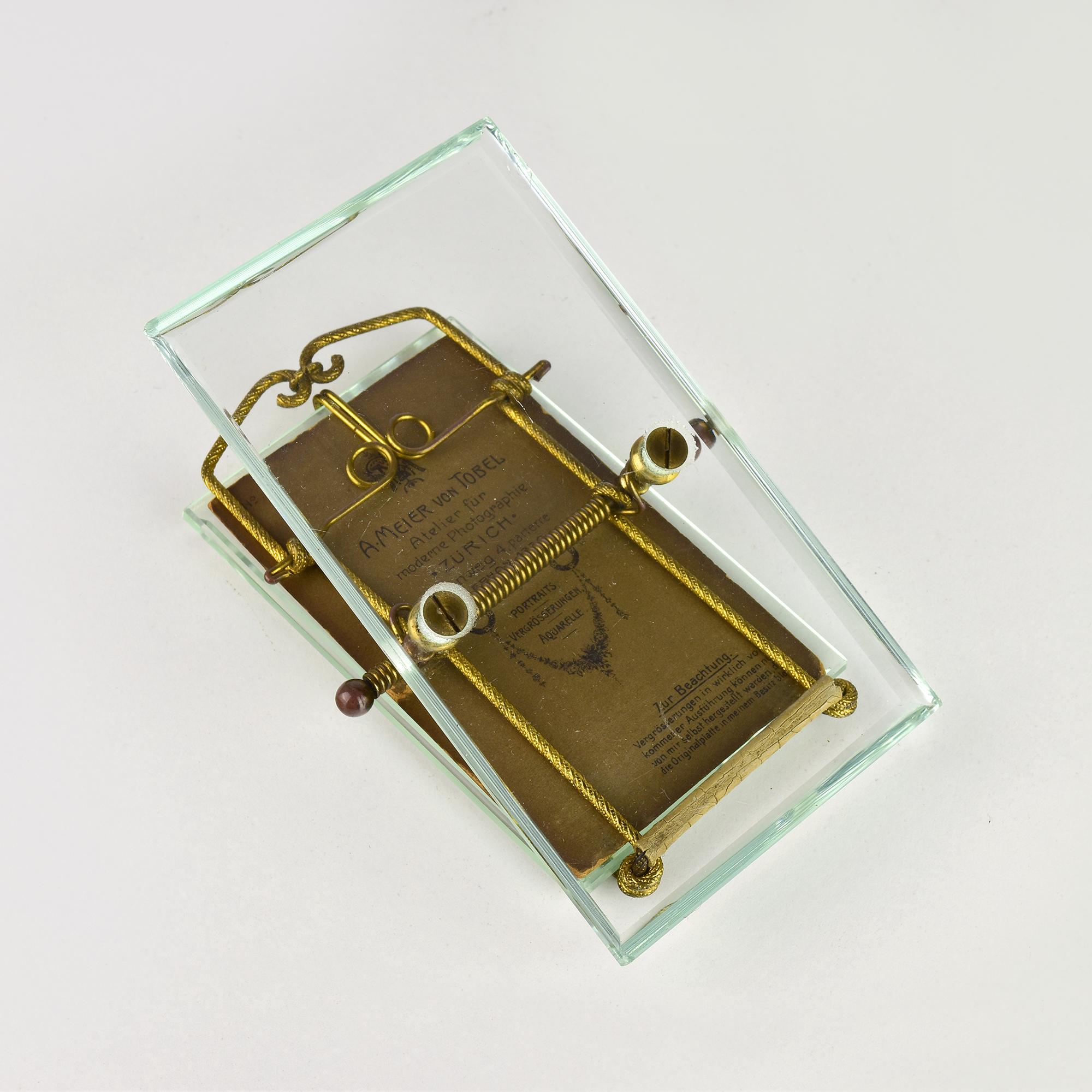 Brass Ultra-Rare 1900 Picture Frame Clip Paperweight - Antique Glass Decor For Sale