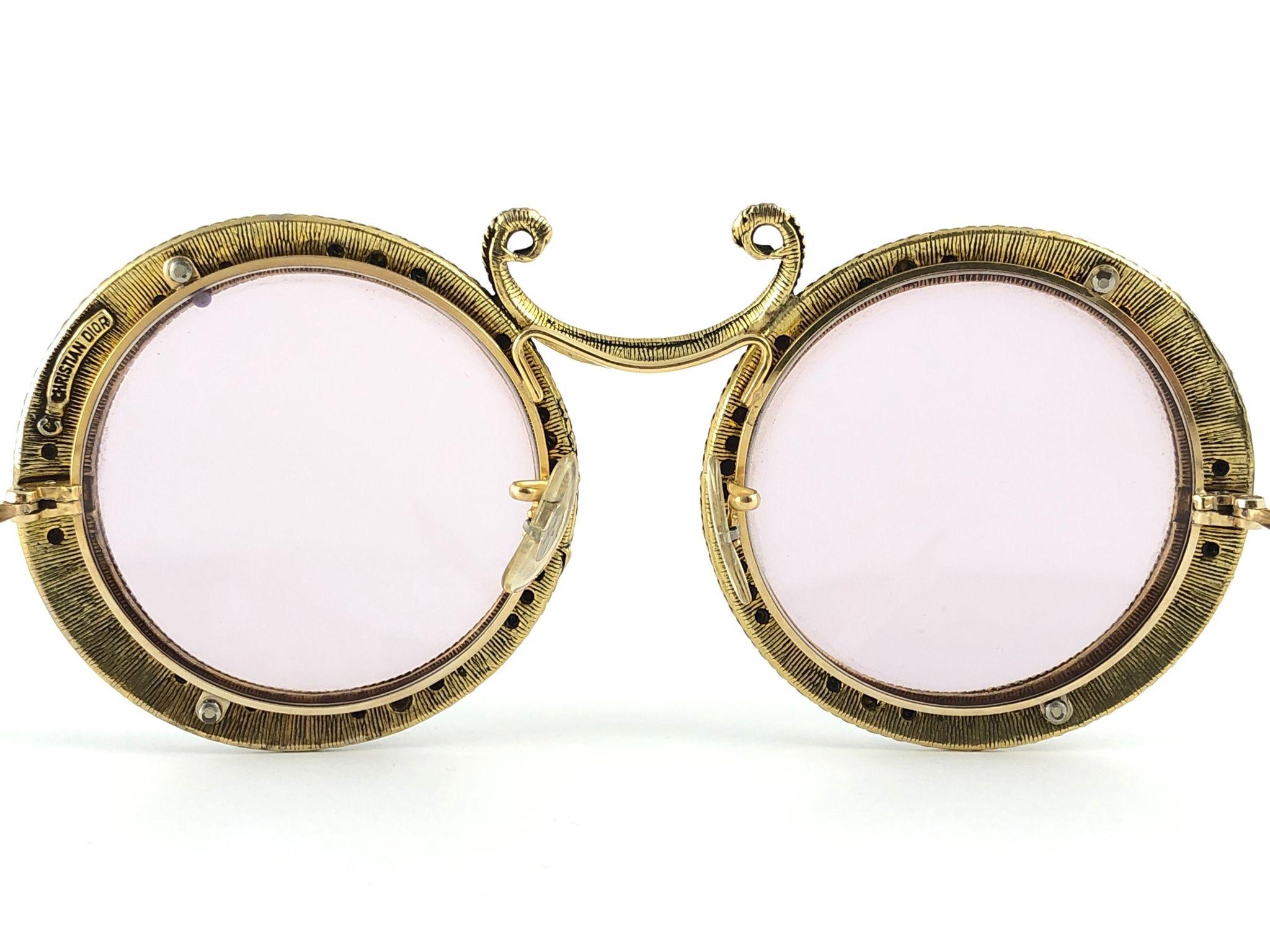 Beige Ultra Rare 1960 Christian Dior Enamel Jewelled Black Archive Dior Sunglasses For Sale