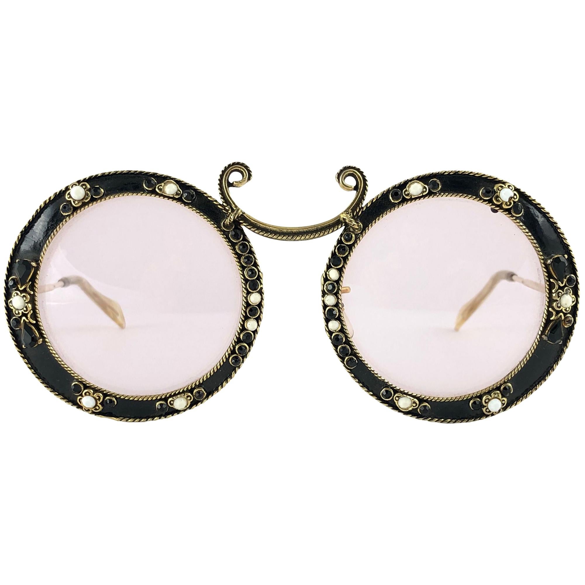Ultra Rare 1960 Christian Dior Enamel Jewelled Black Archive Dior Sunglasses For Sale