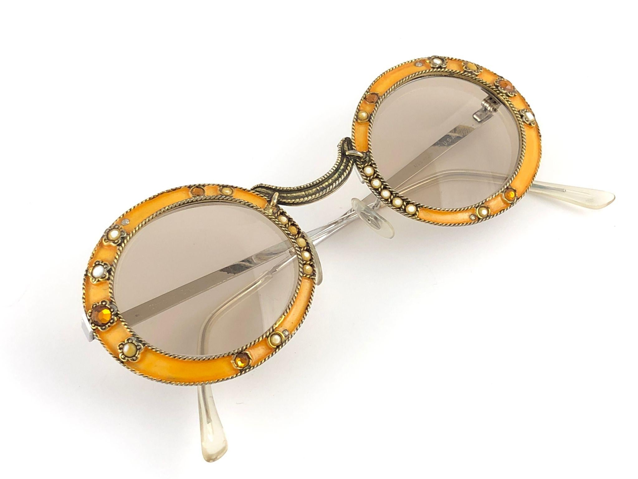 Ultra Rare 1960 Christian Dior Enamel Jewelled Orange Archive Dior Sunglasses For Sale 3