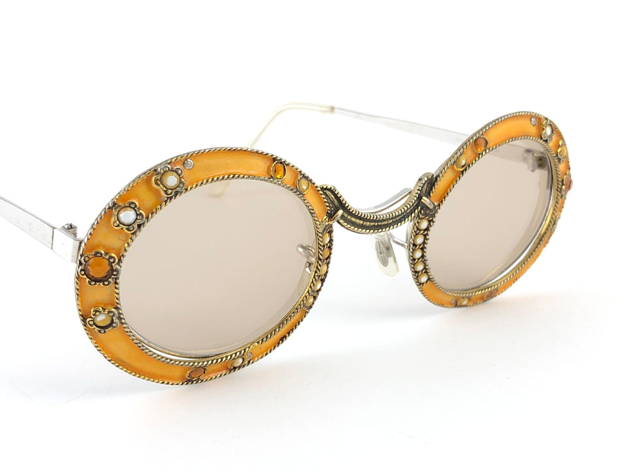 Ultra Rare 1960 Christian Dior Enamel Jewelled Orange Archive Dior Sunglasses For Sale 4