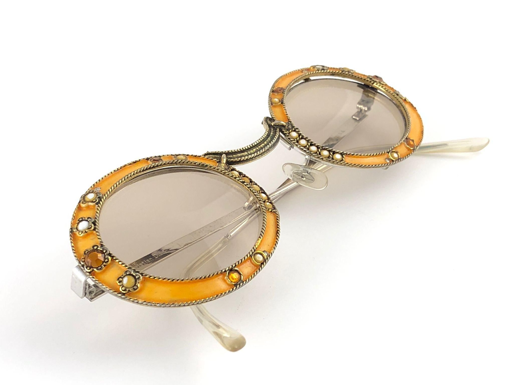 Ultra Rare 1960 Christian Dior Enamel Jewelled Orange Archive Dior Sunglasses For Sale 5