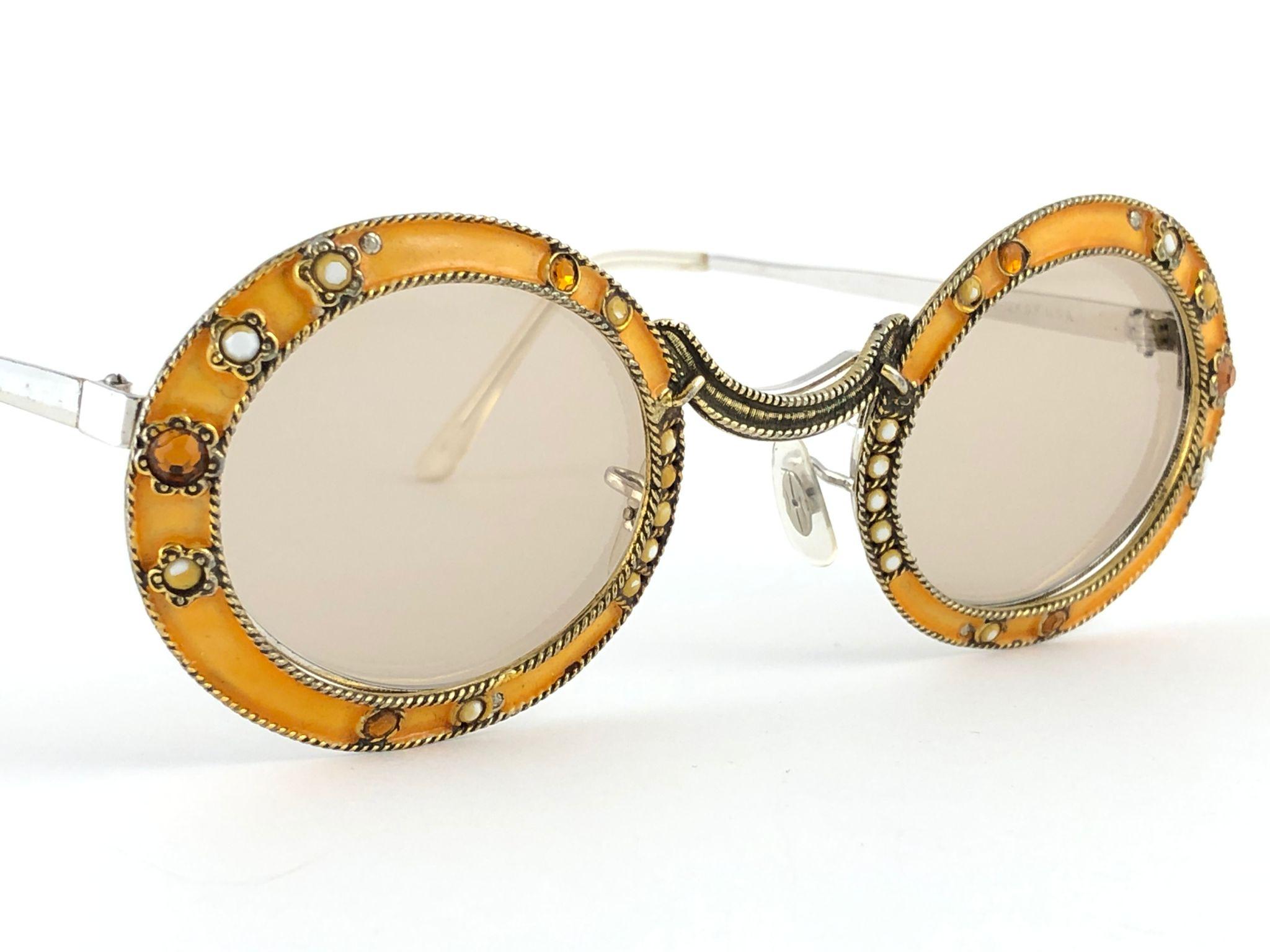 Ultra Rare 1960 Christian Dior Enamel Jewelled Orange Archive Dior  Sunglasses For Sale at 1stDibs  christian dior vintage glasses 1960 dior  circle sunglasses