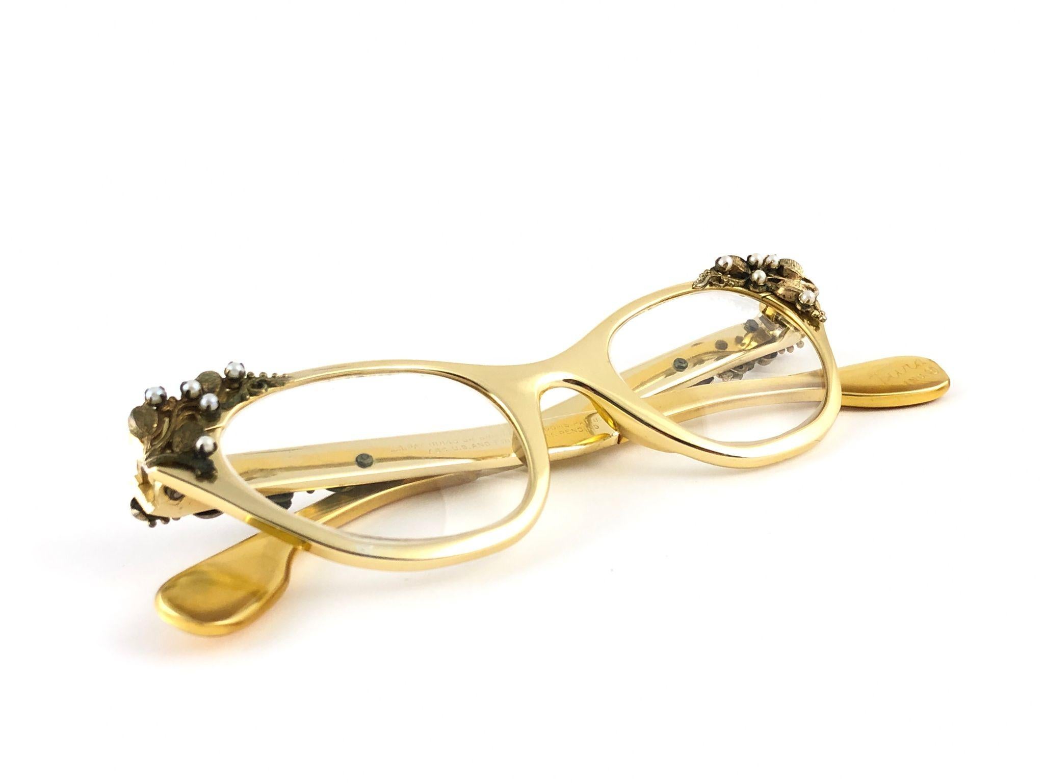 White Ultra Rare 1960 Tura Cat Eye Gold After Five Accented Frame  Sunglasses For Sale