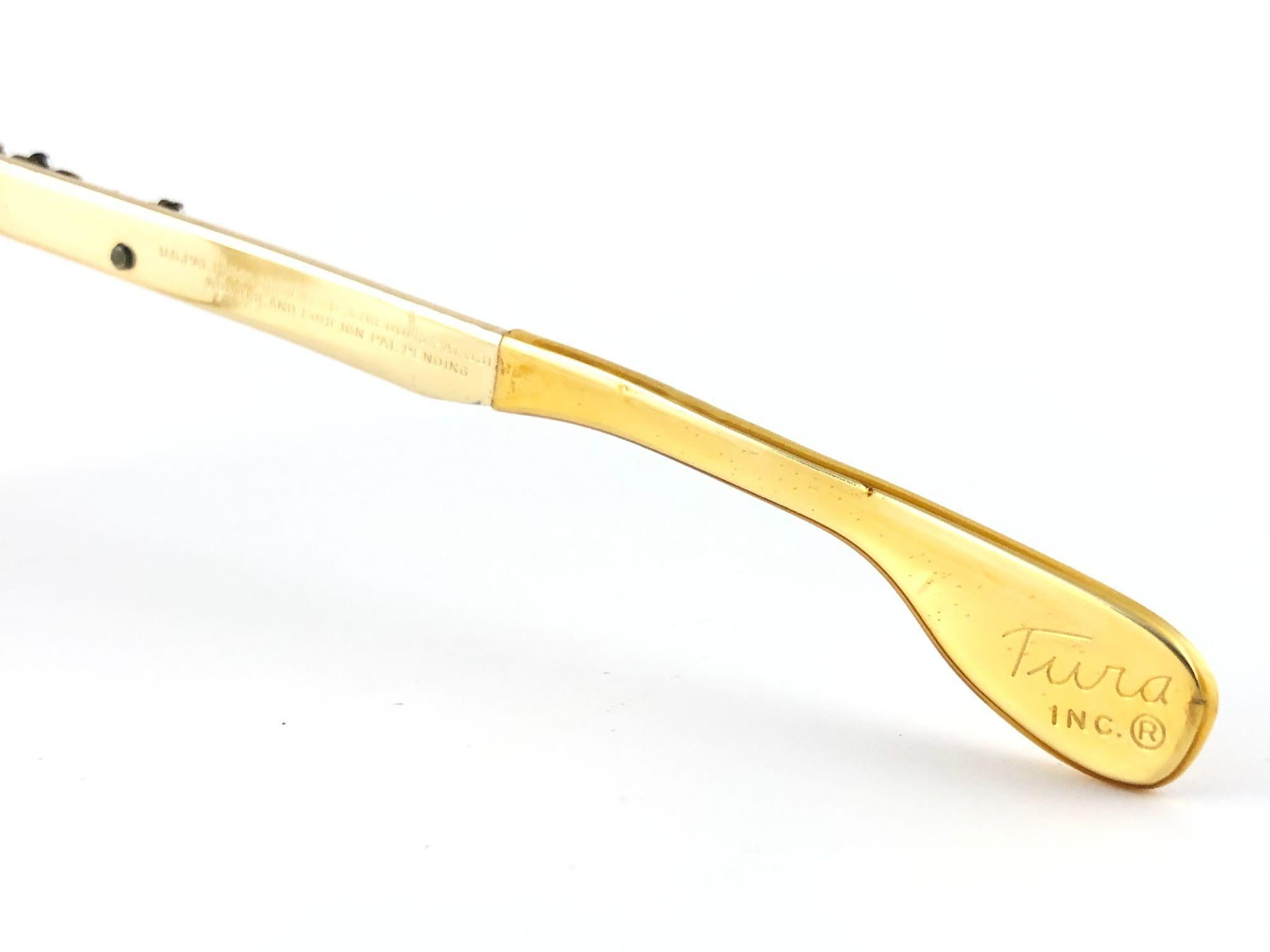 Ultra Rare 1960 Tura Cat Eye Gold After Five Accented Frame  Sunglasses For Sale 1