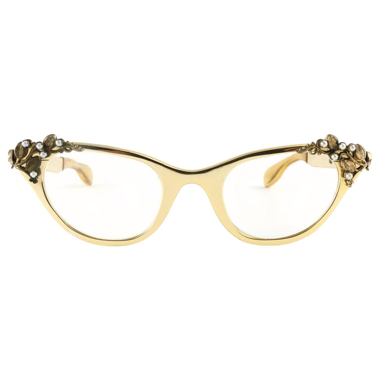 Cat Eyes Sunglasses Gold Metal Frame Vintage Retro Look