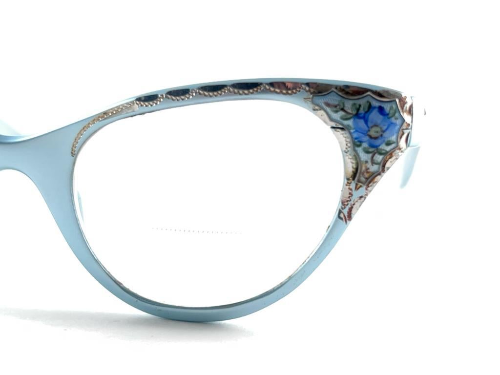 Blue Ultra Rare 1960 Tura Cat Eye Silver Jewelled Accented Frame  Sunglasses For Sale