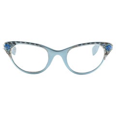 Retro Ultra Rare 1960 Tura Cat Eye Silver Jewelled Accented Frame  Sunglasses