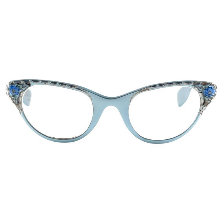 Ultra Rare 1960 Tura Cat Eye Silver Jewelled Accented Frame