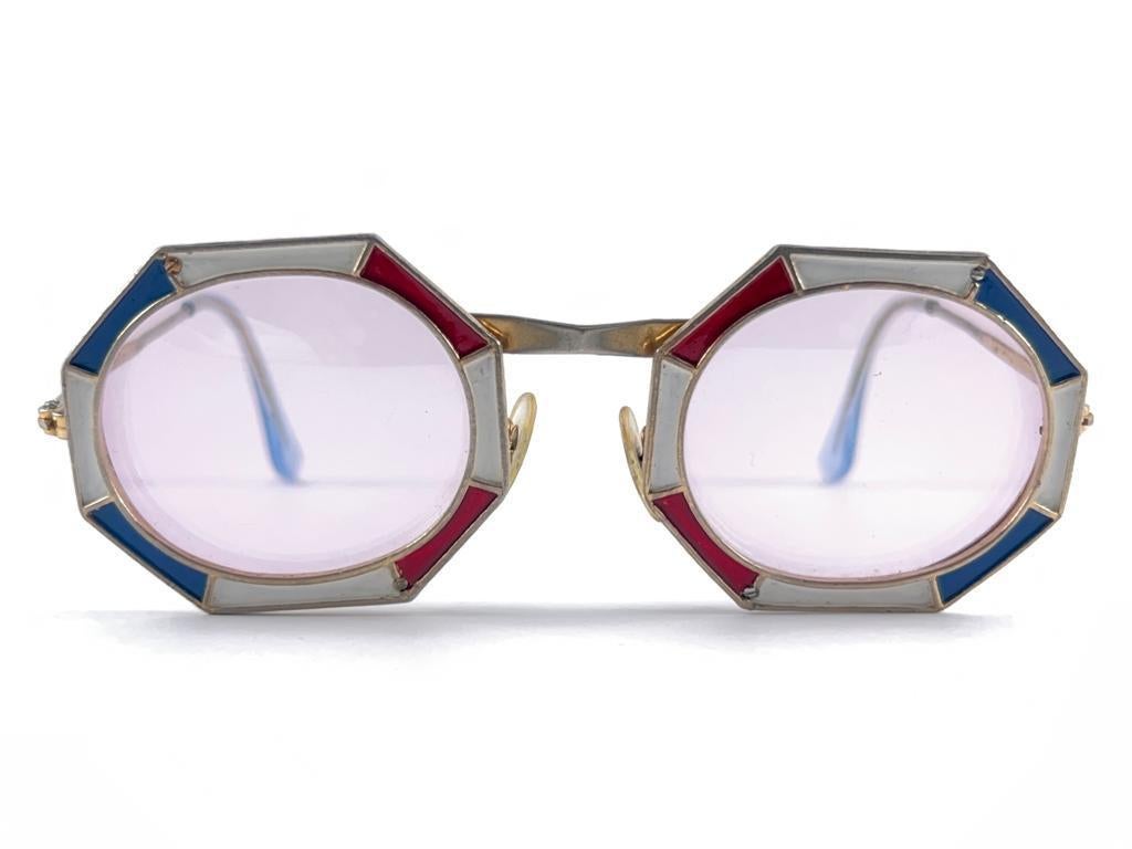 Ultra Rare 1960 Tura Octogon 104 Red White & Blue Frame Archive Dior Sunglasses For Sale 6