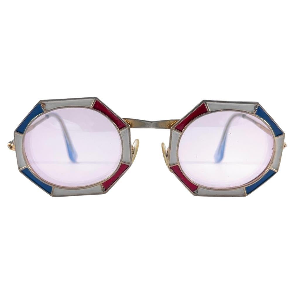 Lunettes de soleil d'archives Dior Tura Octogon 104 à monture rouge, blanche et bleue, ultra rare, 1960 en vente