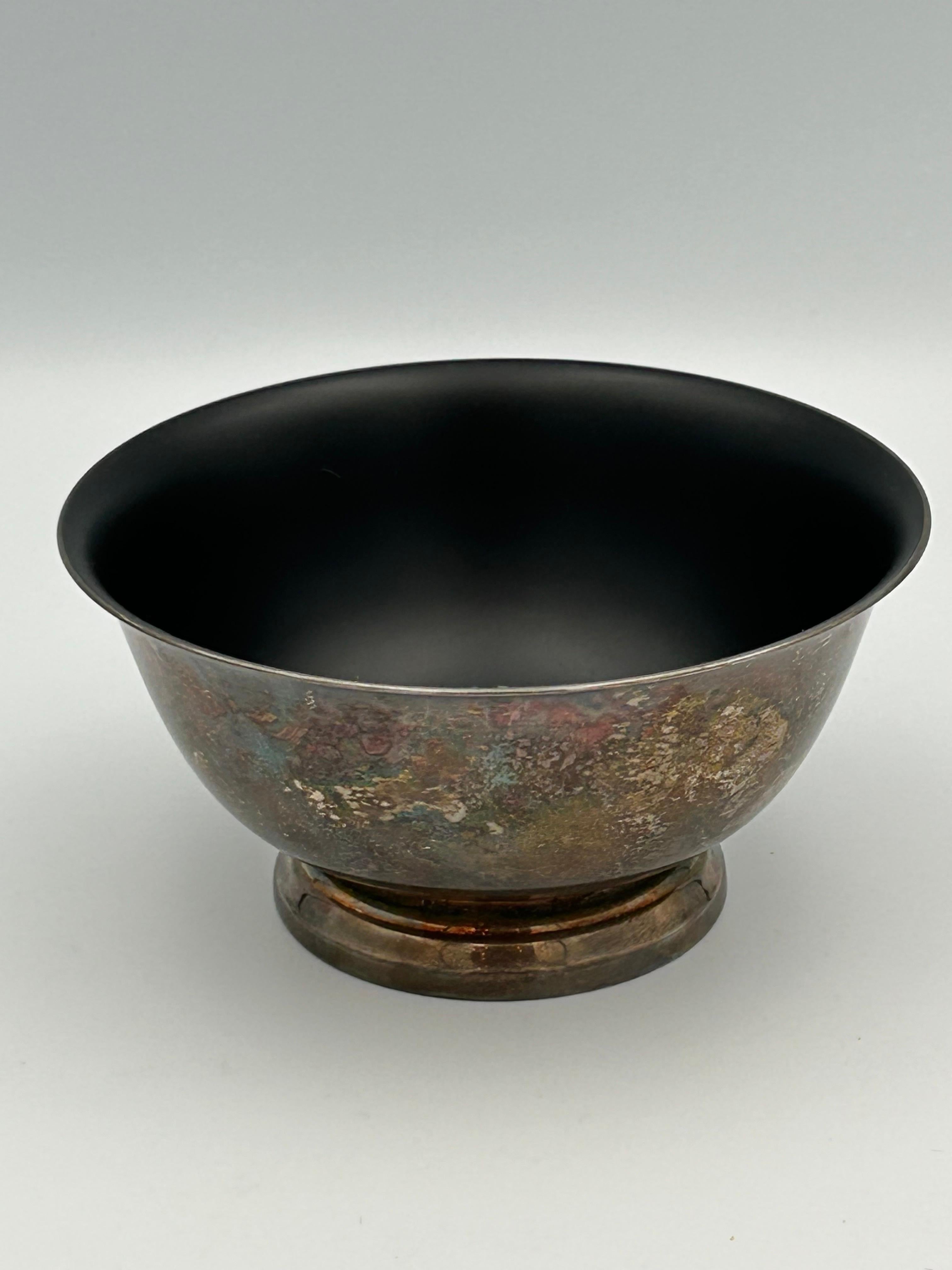 Art Déco Ultra raro 1963 Reed and Barton Black Enamel Paul Revere Bowl 101 by John Prip in vendita