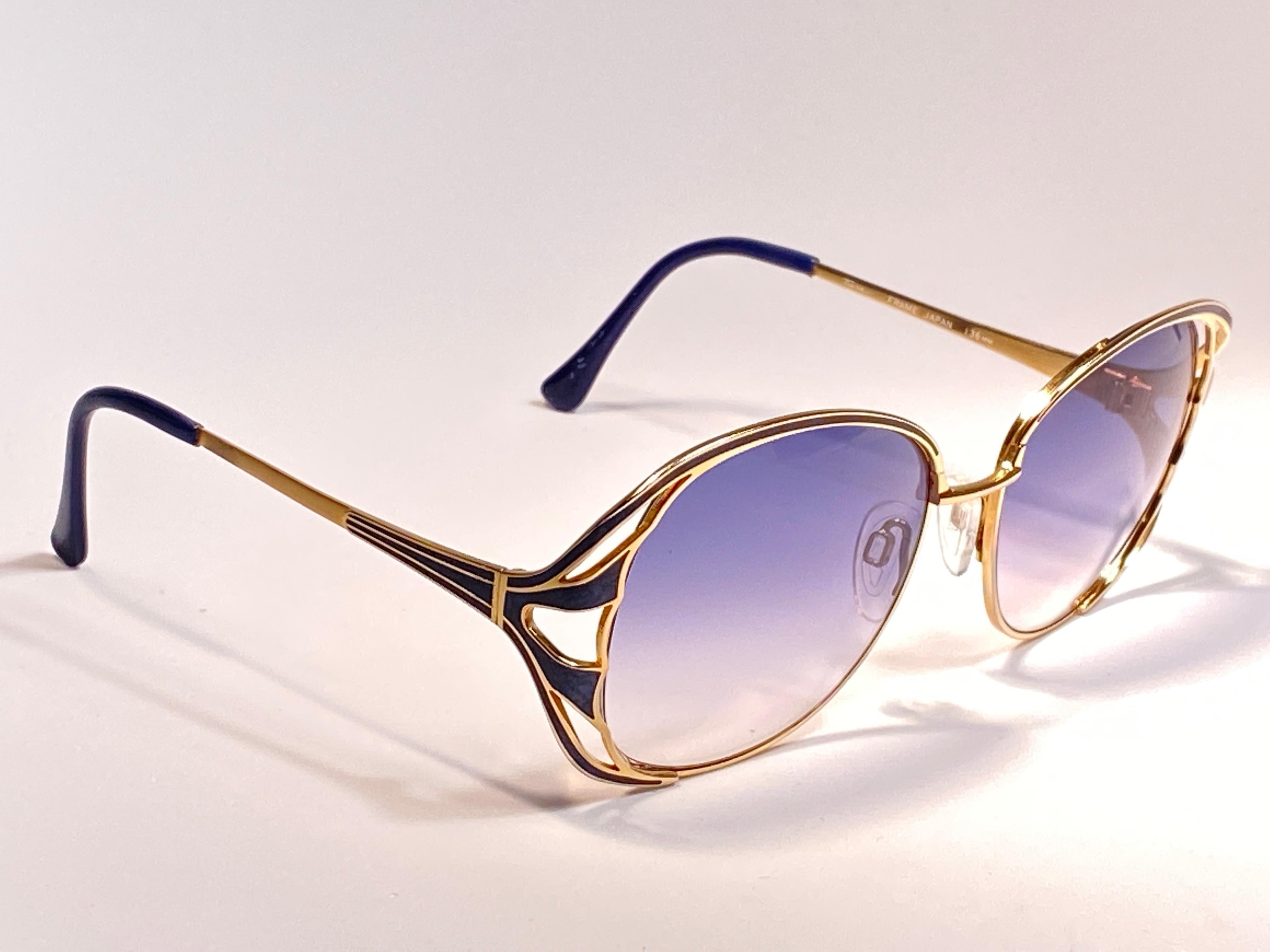Ultra Rare 1970 Tura Blue Enamel & Gold Art Deco Blue Lenses Sunglasses 6
