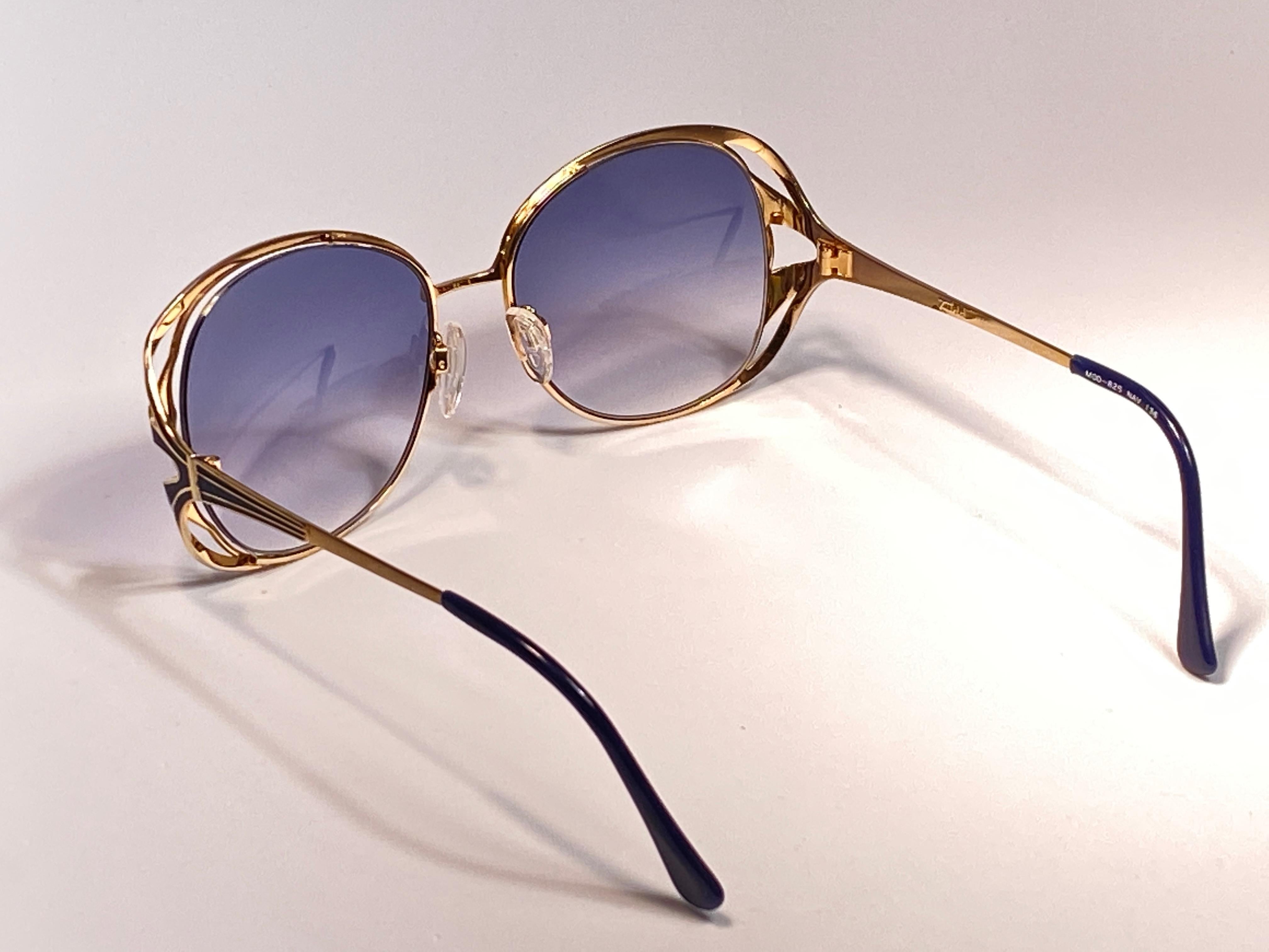 Ultra Rare 1970 Tura Blue Enamel & Gold Art Deco Blue Lenses Sunglasses 7