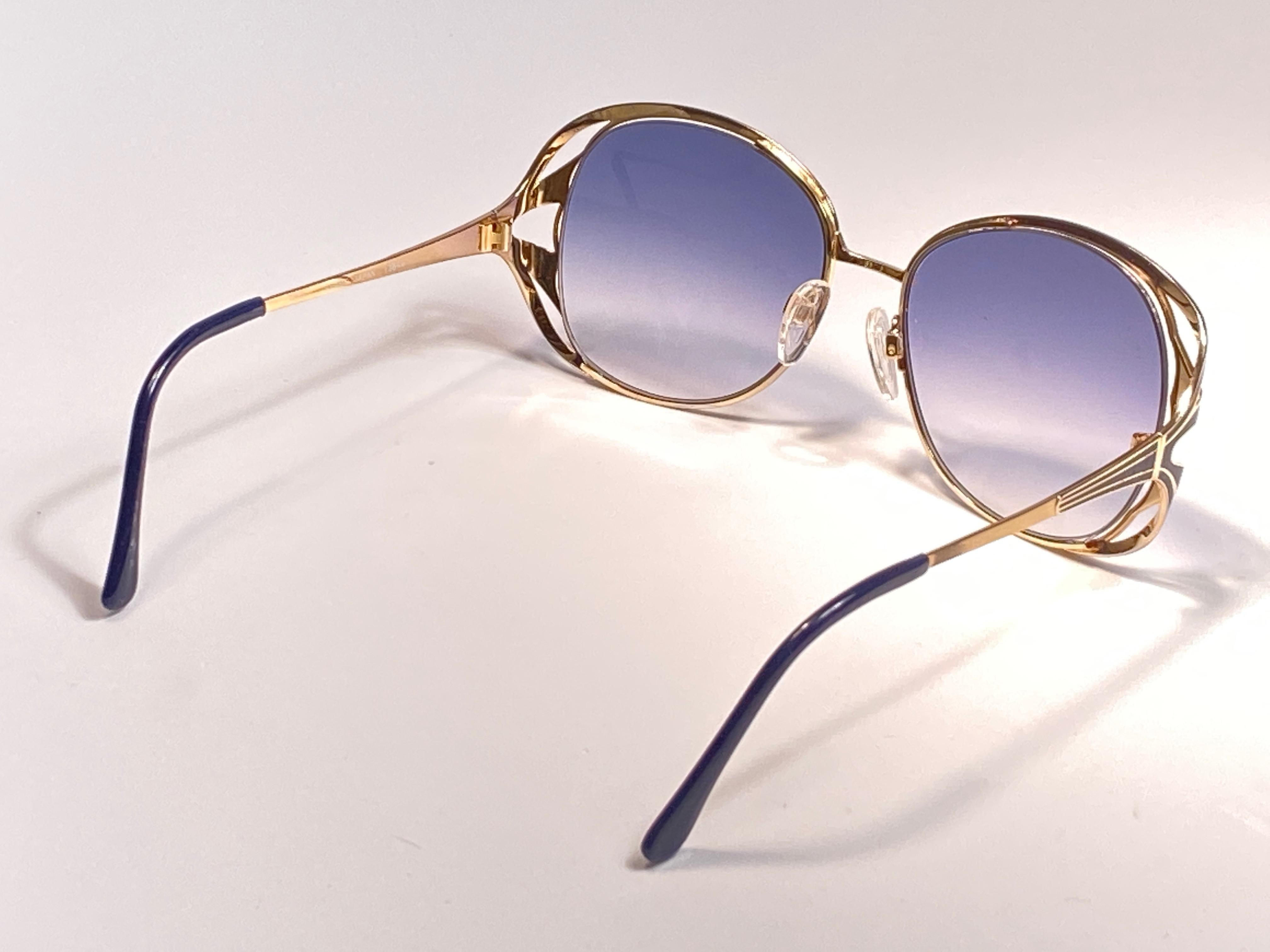 Women's Ultra Rare 1970 Tura Blue Enamel & Gold Art Deco Blue Lenses Sunglasses