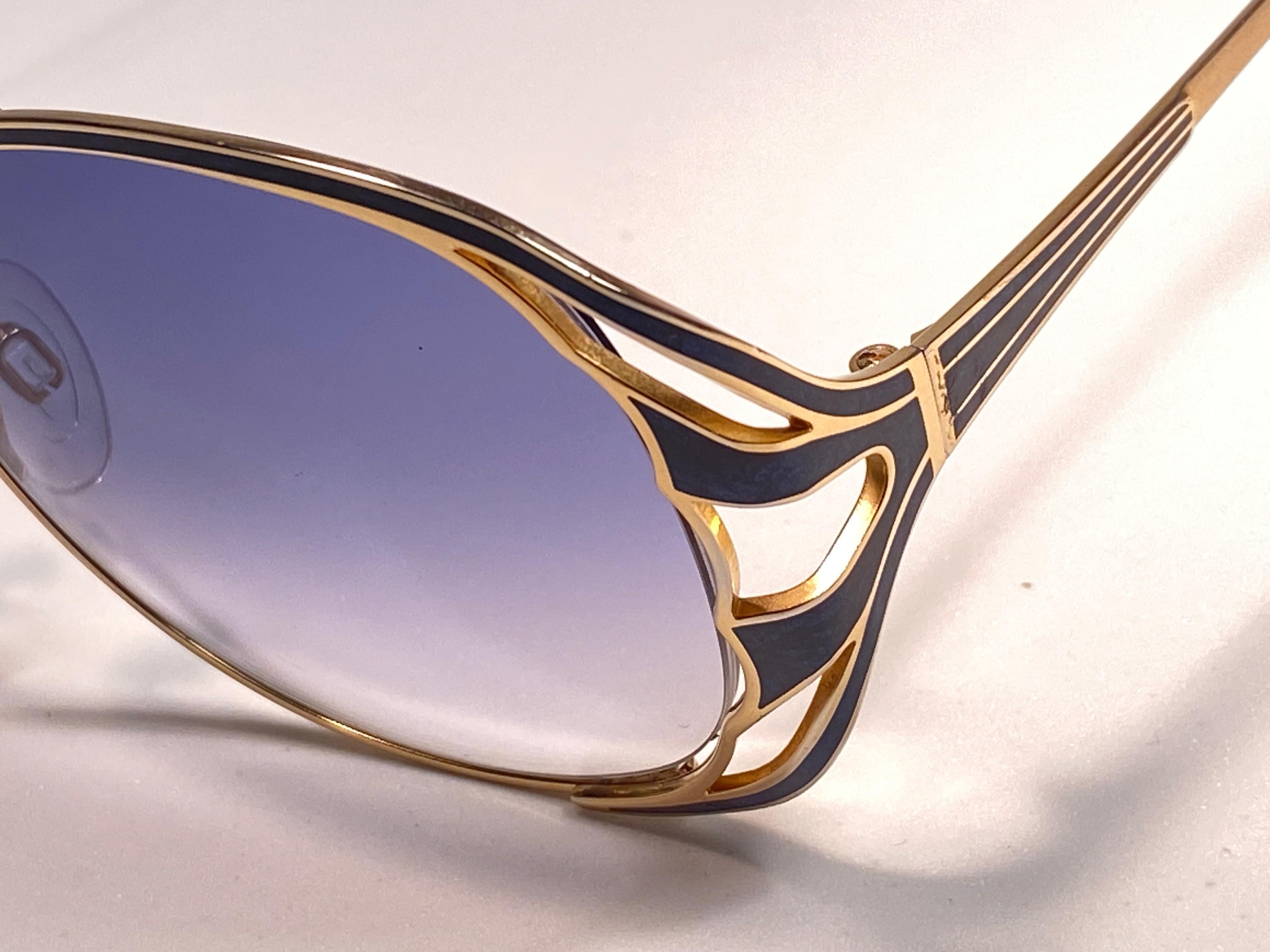 Ultra Rare 1970 Tura Blue Enamel & Gold Art Deco Blue Lenses Sunglasses 2