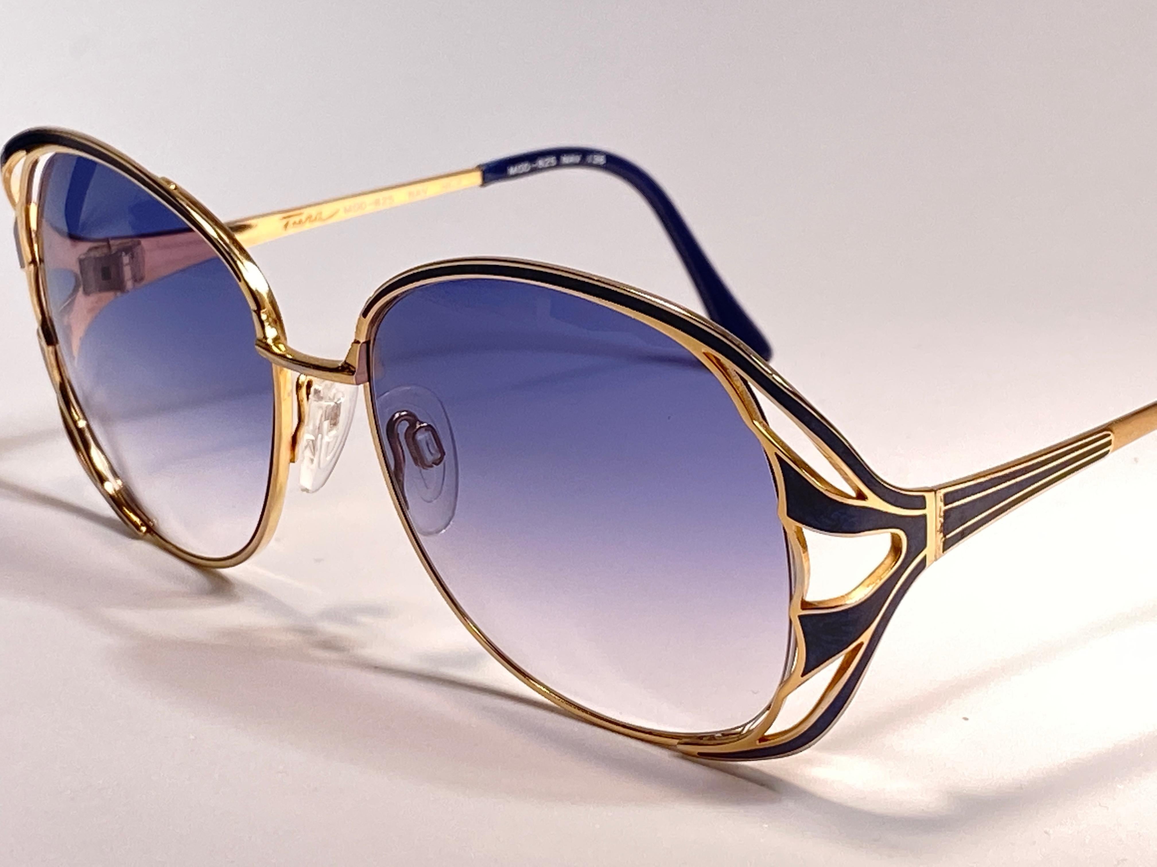 Ultra Rare 1970 Tura Blue Enamel & Gold Art Deco Blue Lenses Sunglasses 3