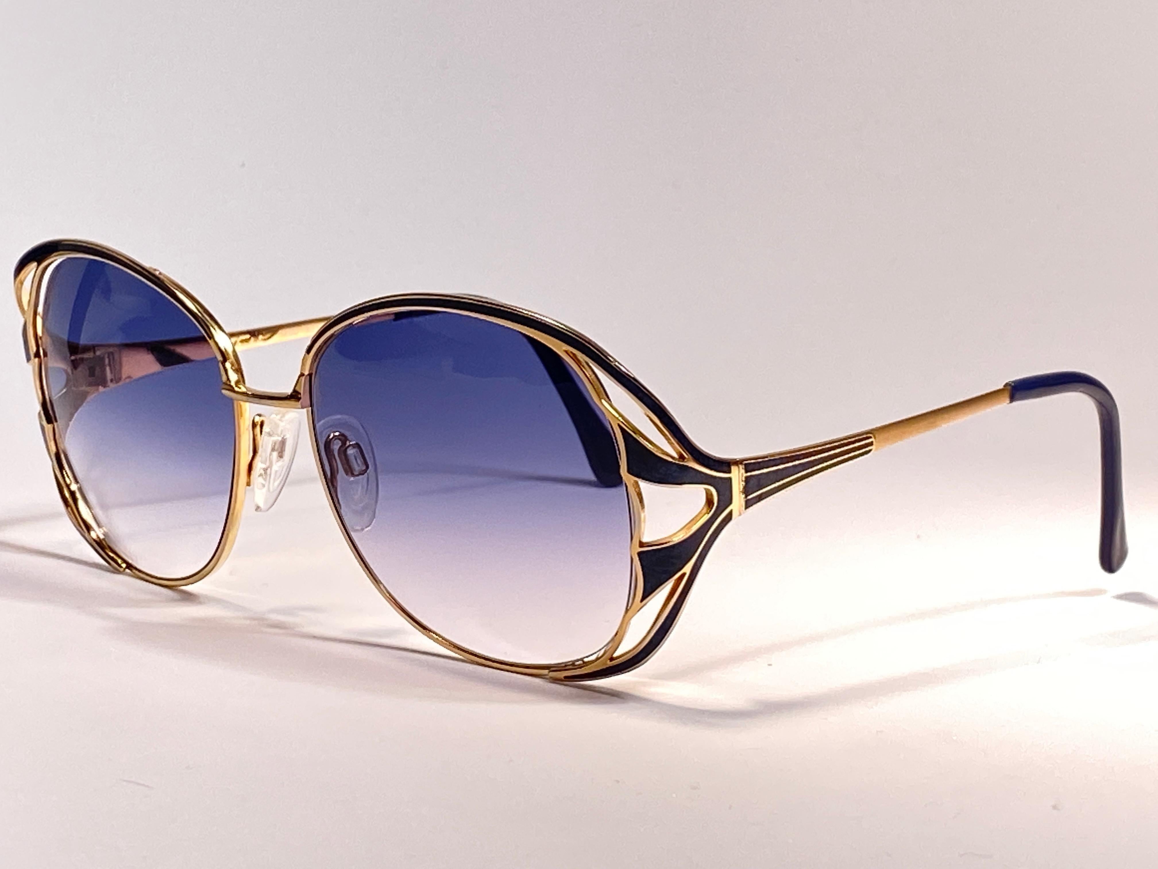 Ultra Rare 1970 Tura Blue Enamel & Gold Art Deco Blue Lenses Sunglasses 4