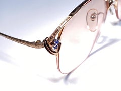 Ultra Rare 1970's Tura 145 Half Frame Blue Rhinestones RX Demo Lenses Sunglasses