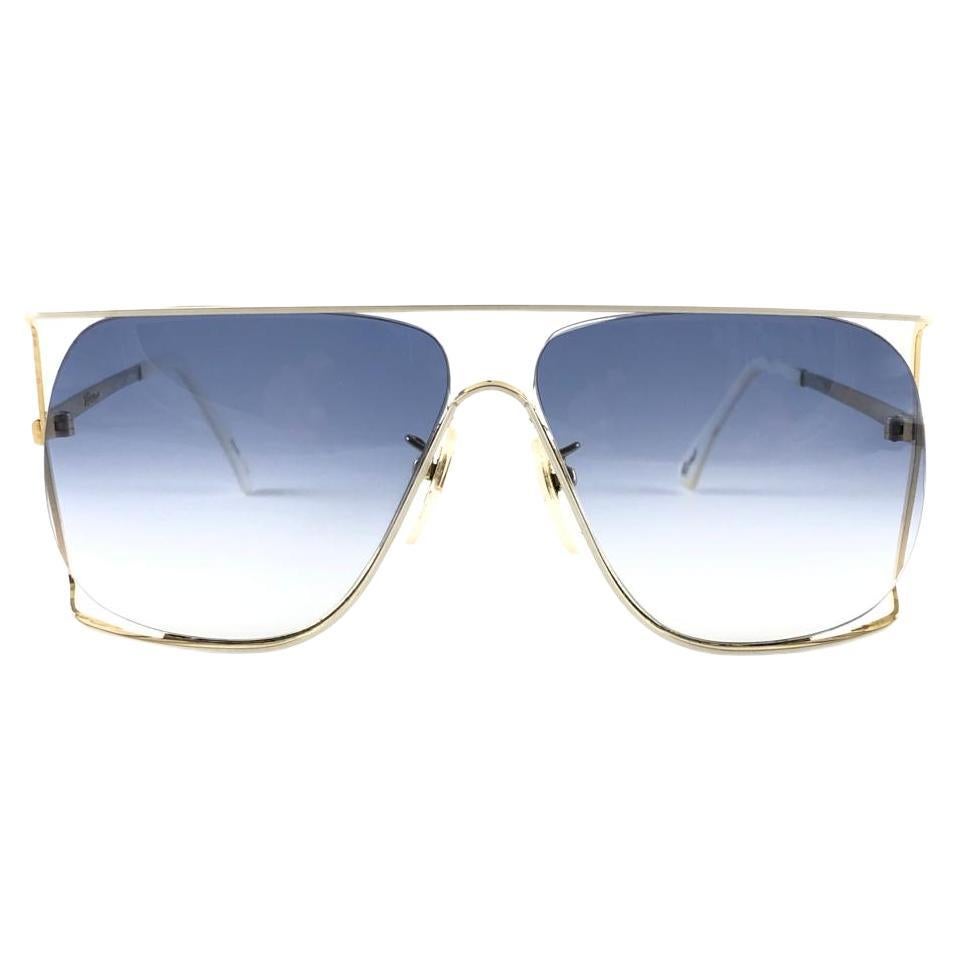Ultra Rare 1970's Tura 443 Oversized Gold Blue Gradient Lenses Sunglasses