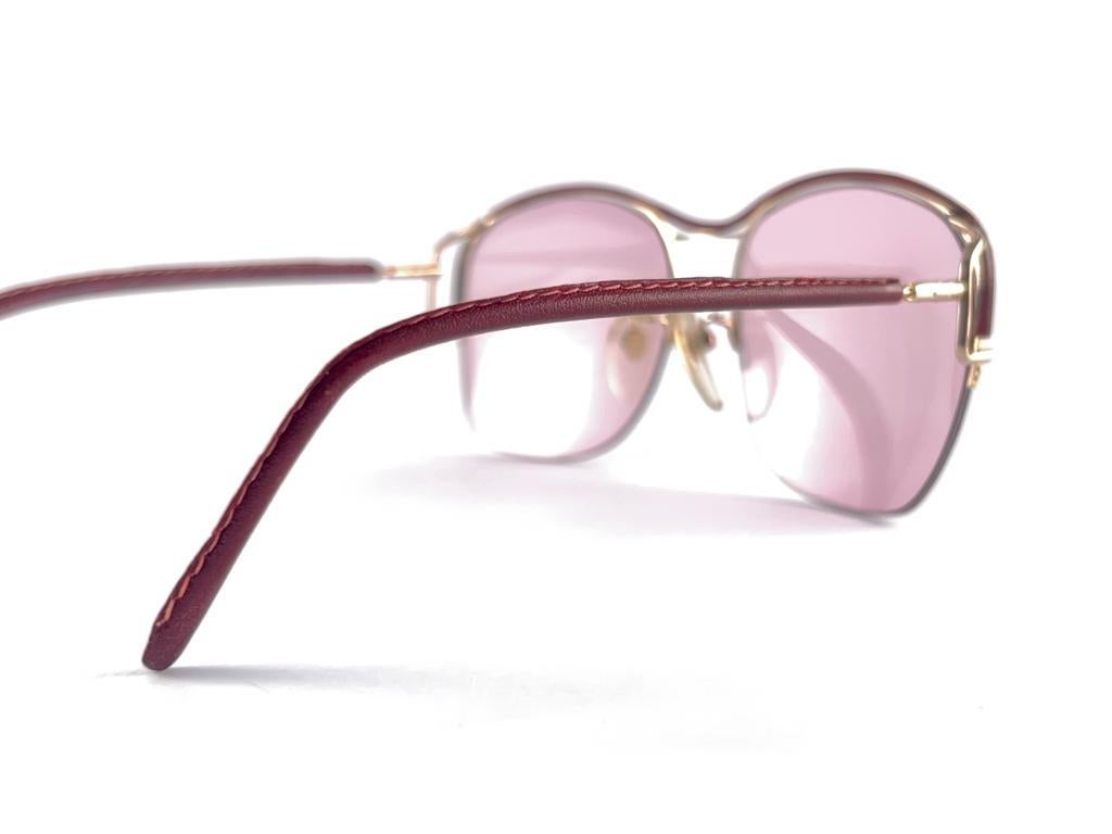 Ultra Rare 1970's Tura 450 Half Frame Burgundy Leather Pink Lenses Sunglasses For Sale 6