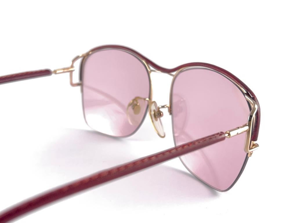 Ultra Rare 1970's Tura 450 Half Frame Burgundy Leather Pink Lenses Sunglasses For Sale 7
